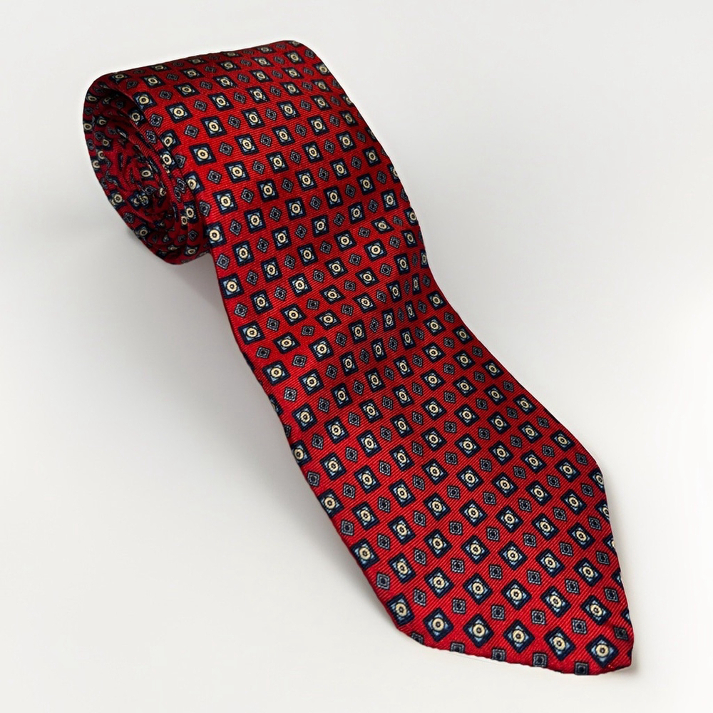 Vintage Oleg Cassini Red Patterned Silk Tie